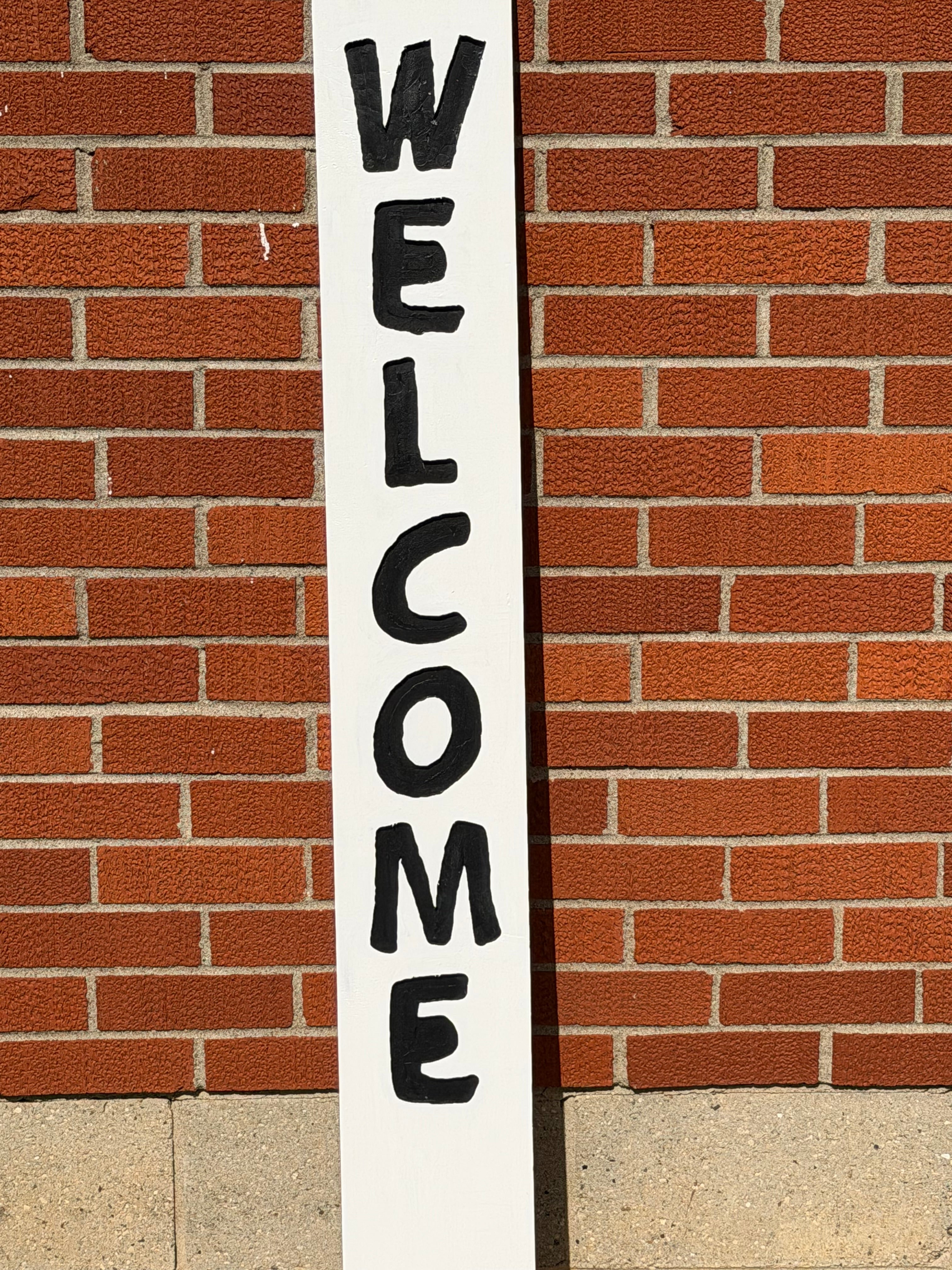 White With Black Letters Porch Welcome Sign